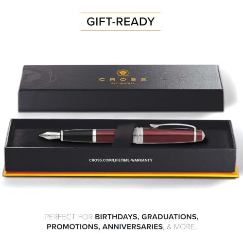 Image of Cross Bailey Red Refillable Fountain Pen - Medium Point, Black Ink, Smooth Writing, Presented in a Premium Gift Box