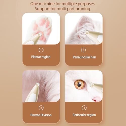 Hundepfoten-Trimmer, Haustier-Fußhaarschneidemaschine mit LED-Licht, wiederaufladbarer geräuscharmer Katzenhaarschneider für die Fellpflege von Tierhaaren um Pfoten, Augen, Ohren, Gesicht, Rumpf