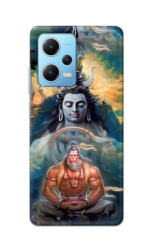 Image of Plastic Printfidaa Printed Hard Back Cover Case For Mi Redmi Note 12 5G|Mi Poco X5 5G Back Cover (Lord Shiva And Hanuma) -112