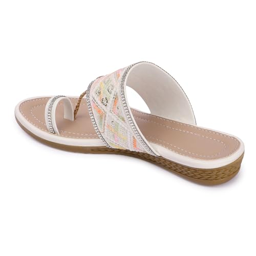 Image of KKF Women Fancy Kolhapuri Flat Chappal Sandals Ladies Slipper for Party & Occasions 3 to 8 Sizes