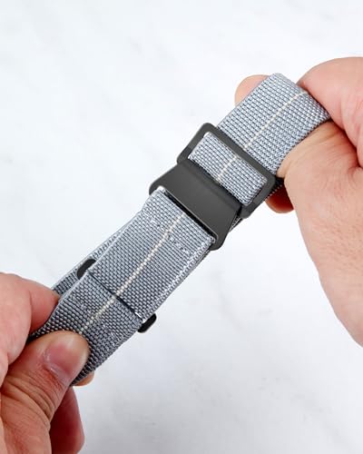 Image of BINLUN Elastic Nylon Watch Band 18mm 20mm 22mm Marine Nationale Fabric Military Parachute Replacement Watch Strap Men Women Silver & Black Buckle - Upgraded Hook-and-Loop Buckle