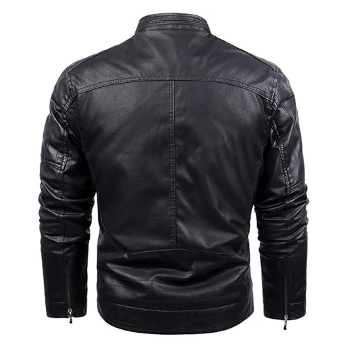 Men's Long-Sleeved Faux Jacket Thickened Plus Motorcycle Pu Leather Coat Casual Stand-Up Collar Zipper Jackets3