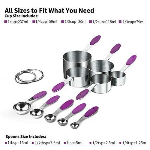 Image of U-Taste 10 Piece Measuring Cups and Spoons Set in 18 /8 Stainless Steel (Purple)