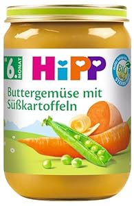HiPP Bio Buttergemüse mit Süßkartoffeln (6 x 190g), für Babys ab 6. Monat, ohne Salzzusatz, mit Omega-3, das Gemüse-Gläschen ideal zum Beikoststart, in bester Bio-Qualität
