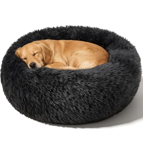 Image of Dog Calming Beds for Large Dogs Round Donut Washable Large Sized Dog Bed