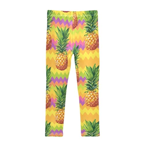 Yellow Pineapple Chevron Stripe Girls Leggings Soft Stretch Workout Yoga Dance Pants for Kids Casual Tights2