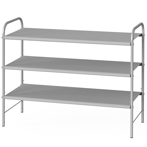 Image of Simple Houseware 3-Tier Shoe Rack Storage Organizer, Grey - Space-Saving Shoe Shelf, Holds 9-16 Pairs, Sturdy Metal Frame, Easy Assembly - Closet, Entryway, Bedroom Shoe Storage Solution