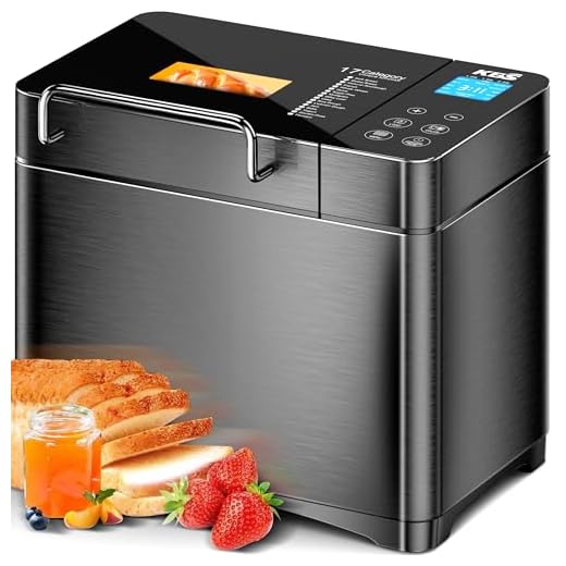 KBS 17-in-1 Bread Maker-Dual Heaters, 710W Machine Stainless Steel with Gluten-Free, Dough Maker,Jam,Yogurt PROG, Auto Nut Dispenser,Ceramic Pan& Touch Panel, 3 Loaf Sizes 3 Crust Colors,Recipes