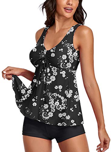 Modest Tankini Swimsuits for Women Two Piece Bathing Suits Floral Print Tank Top with Boyshorts3