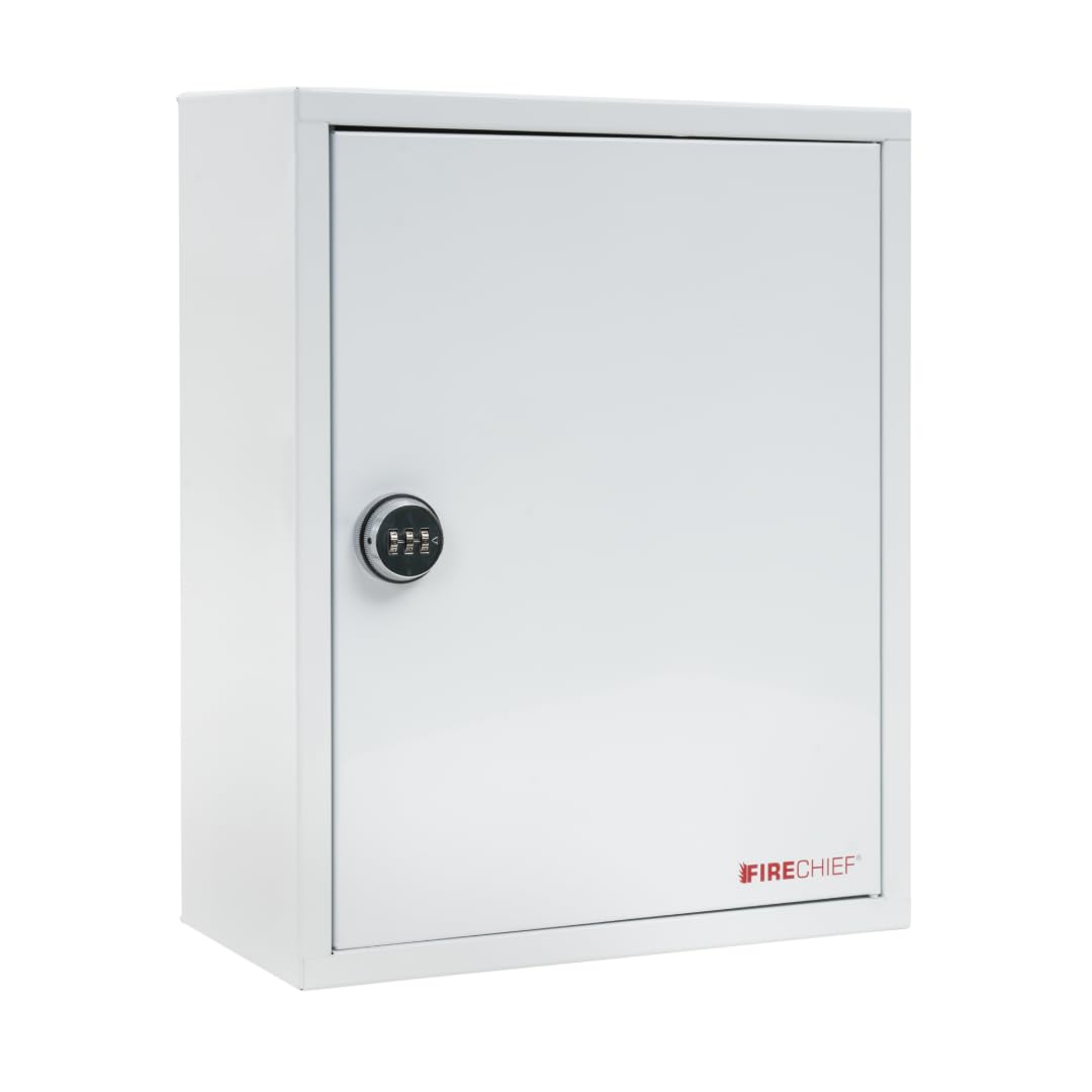 Firechief White Metal Document Cabinet with Combination Lock for A4 and A5 Documents - Fire Safety Document Holder - Perfect for Offices, Public Buildings, and Commercial Premises - FMDCC-WHITE Model