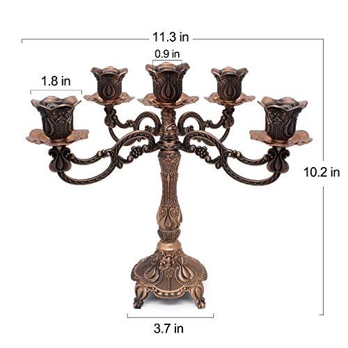 Dorlotou Metal Candelabra 5-Candle 10.1 Inch Tall Candle Holder Stick For Home Wedding Event And Party Festival,Red Bronze thumb #5