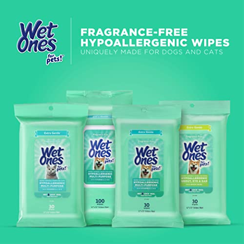 Image of Wet Ones for Pets Hypoallergenic Multi-Purpose Dog Wipes with Vitamins A, C & E Fragrance-Free Hypoallergenic Dog Wipes, Wipes with Wet Lock Seal Pouch Dog Wipes - (Pack of 24)
