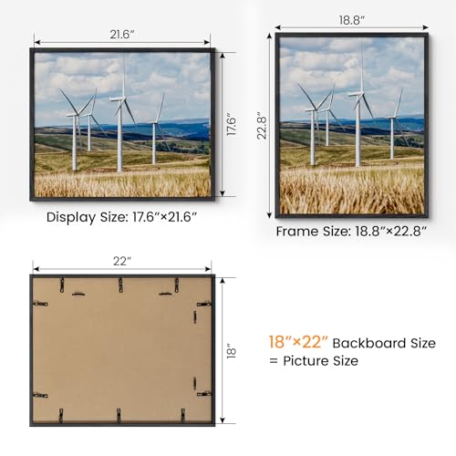Image of 18x22 Picture Frame Oak Wood,18 inchx22 inchBlack Color Wooden Frames with Tempered Glass,22x18 inch Wall Gallery Poster Frame with No Mat,18 by 22 Frames Horizontal and Vertical for Wall Mounting