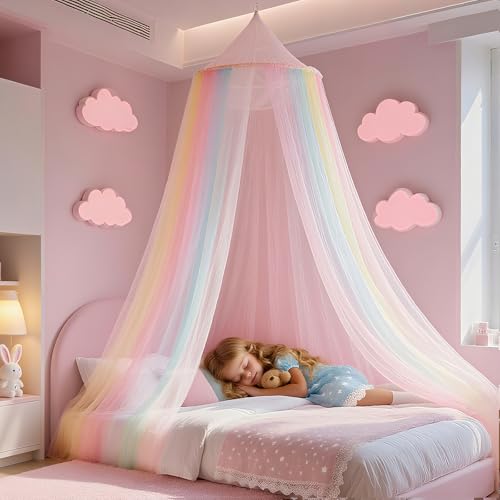 Apritsce Moskitonetz Bett, Betthimmel Mädchen, Regenbogen Baldachin für Doppelbett Einzelbett, Baldachin Kinderzimmer, Himmelbett Vorhänge für Reisen und zu Hause Indoor Outdoor