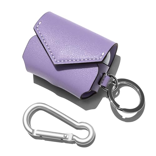 GreedyFarmers AirPods Pro Case Cover with Keychain Carabiner, Premium Leather Protective Wireless Charging AirPods Pro Earbuds Case Skin Accessories Compatible for Apple AirPods Pro (Lavender Purple)