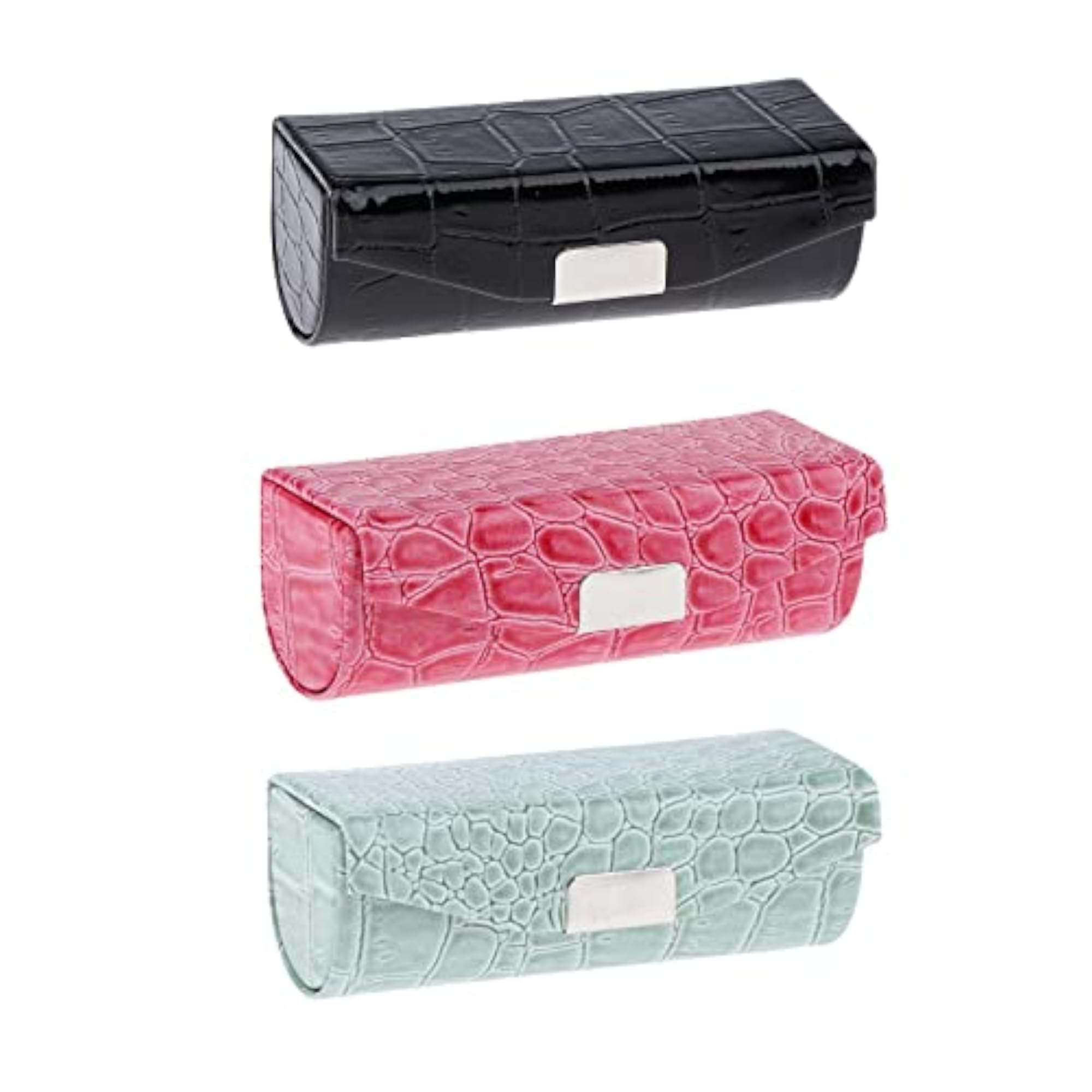 3x PU Leather Lipstick Case Holder in Black and Rose Red