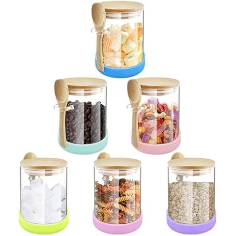 Glass Jars with Bamboo Lids and Spoons, 18.26 oz Borosilicate Glass Jars Overnight Oats Containers, Airtight Clear Food Storage Canister for Cookie, Candy, Coffee Bean, Sugar, Spices, Dry Goods Cover