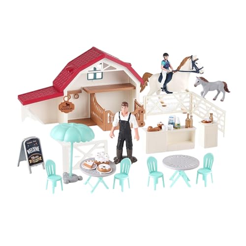DEKKRYNFV Interaktive Pferdepflege Tun Spiel Set Mit Miniaturstabilwerkzeug Realistische Tierfiguren Für Kreatives Lernen Kinder Spielzeug
