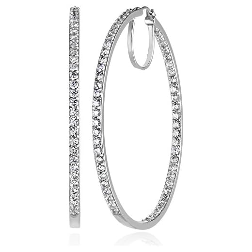 Amazon Collection Platinum-Plated Sterling Silver Infinite Elements Cubic Zirconia Round Hoop Earrings (2" Diameter) (7 cttw)