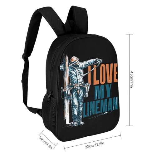 I Love My Lineman Unisex Backpack 17" Casual Daypacks Simple Shoulders Bag for Camping Hiking Travel Gear2
