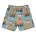 Aflyko Christmas Boys Board Shorts Funny Santa Hat Capybara Blue Fashion Youth Swim Shorts, Relaxed Fit for Beach Holidays and Pool Parties, X-Large