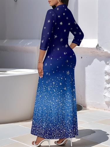 Image of PinkPatty Women's Casual 3 /4 Sleeve Polo V Neck Bodycon Maxi Dress | Semi formal, modest style, long fitted, versatile for church, work, business, office and daily wear