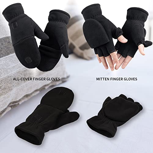 Bessteven Mens Womens Winter Fingerless Gloves: Thermal Thick Warm Fleece Convertible Mittens For Photographer In Cold Weather - Black Large #TOP2