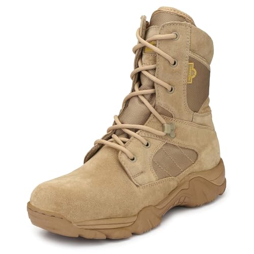 Image of Mikaasa 8.0 Side Zip Military and Tactical Boots - 8 Inches Combat Boots, Lightweight Comfortable Shoes, Durable and Breathable Desert, Motorbike Boot