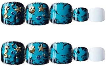 24Pcs Press on Toenails, Short Acrylic Fake Toenails Full Cover, Short Glitter False Toenails with Glue Design for Women Girls Pedicure Kit