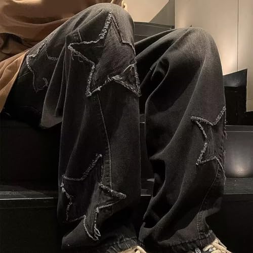 Cambkatl Men's Baggy Stars Graphic Jeans Wide Leg Casual Loose Fit Streetwear Denim Pants with Pockets4