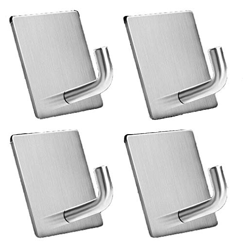 Preisvergleich Produktbild Handtuchhaken 4 Stück Handtuchhalter Wandhaken Klebehaken Selbstklebend aus Edelstahl, Ohne Bohren, Rostfrei, Ideal für Bad Toilette Küche Büro, Silber