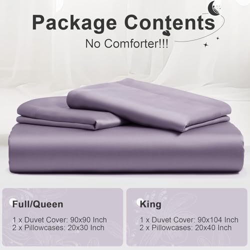 VACVELT 3PCS Cooling Duvet Cover King Size, 60% Tencel Lyocell + 40% Cotton Comforter Cover Set for Hot Sleeper, Moisture Wicking & Silky, Hotel Bedding Set, Soft & Breathable, Lavender by VACVELT - Image 3