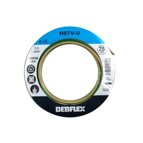Bobinot de câble | Bobine de fils électrique | Câble électrique | Couronne de câble | Debflex 111345 Bobinot Câble rigide 25 mètres | HO7VU 2,5mm ² | Jaune/Vert