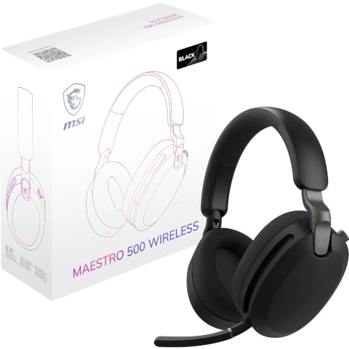 MSI Maestro 500 Wireless Black Casque sans Fil, réduction Active du Bruit, Connexion 2,4 GHz, Bluetooth 5.4 ou Jack 3,5 mm, H-P de 40 mm, Micro rétractable...