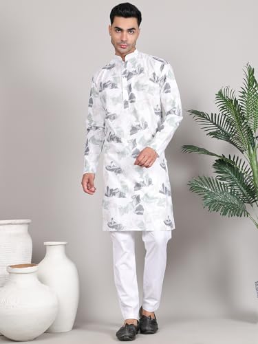 Image of Majestic Man Women's Cotton Regular Fit Casual Ethnic Motifs Printed Mandarin Collar Long Kurta