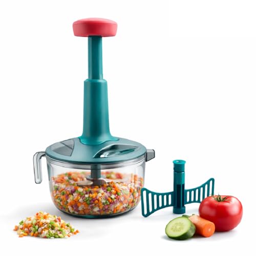 OBEROI'S TRADERS 2 in 1 Push Chopper, 1600 ml Manual Vegetable Ch...