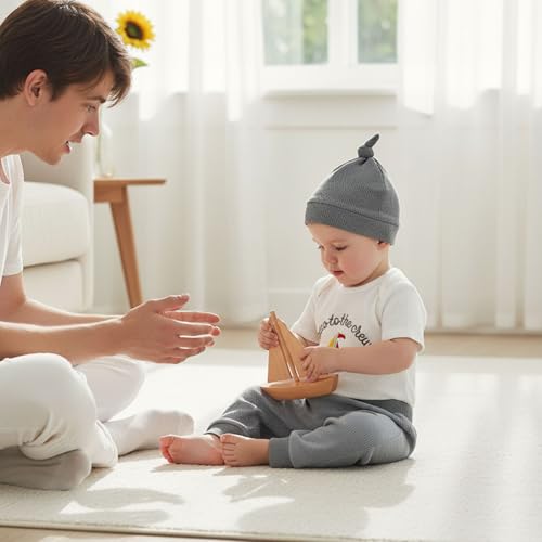 Image of SAYOO Newborn Baby Boy Clothes New To The Crew Embroidered Romper Waffle Solid Pants with Hat Coming Home Hospital Outfits
