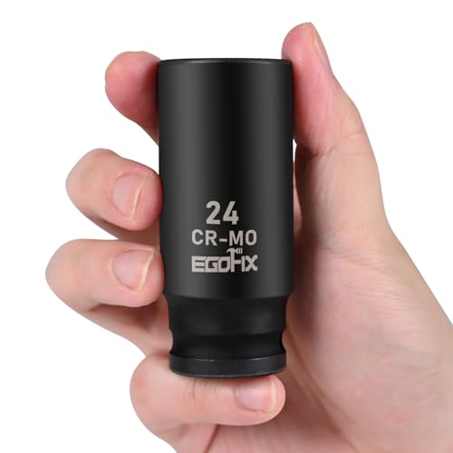 Image of 1 /2 inch Drive Deep Impact Socket, 24mm Metric Socket, Axle Nut Socket CR-MO 6 Point for Easy Removal of Axle Shaft Nuts