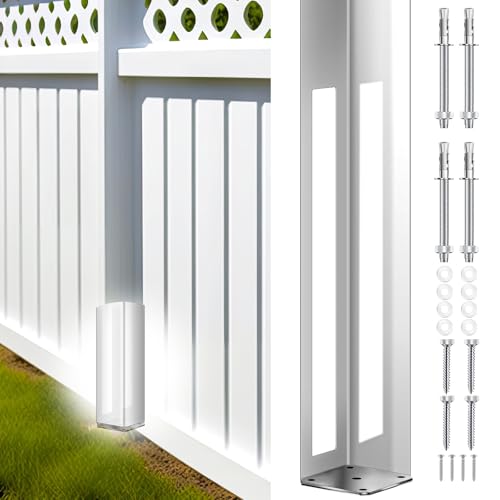 Image of Hicarer 1 Set 5 inch x 5 inch x 36 inch Vinyl Fence Concrete /Wood Post Mount Tower with Mounting Kit Heavy Duty Fence Post for Vinyl Newel Posts Repair - Galvanized Steel, 300 lbs Load Capacity