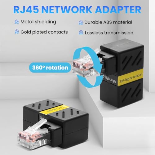 Image of ZORBES 2Pcs RJ45 Rotatable Ethernet Adapters, RJ45 Male to Female 1000Mbps Network Adapter, 90 /180 Swivel Design, Universal Compatible with CAT6 / CAT5E / CAT5, Supports 250MHz Bandwidth