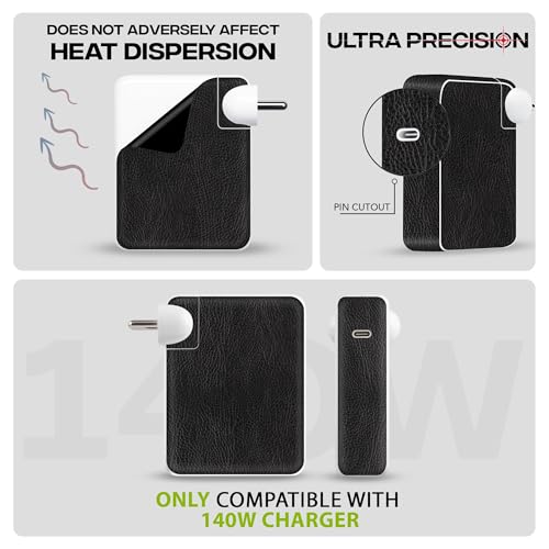 Image of Capes India Protective Adapter Skin Cover Compatible with MacBook Adapter 140W| Not a Case | Vinyl Skin Sticker (Black Leather)