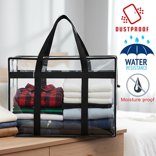 Image of Storite 6 Pack 70 L Moisture Proof Transparent Underbed Storage Bag /Clothing Storage Organiser /Toy Storage /Blankets Storage Bag with Zipper and Strong Handle (Transparent,54x33x40 cm)