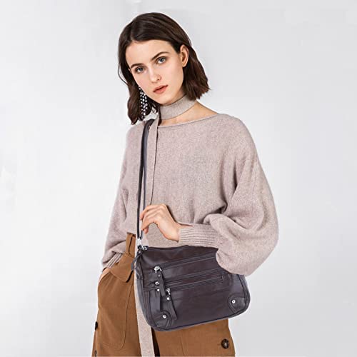 Image of ELDA 10 Pockets Crossbody Purses for Women Medium Pocketbooks Lightweight Ladies Satchel Bag Multi Pocket Shoulder Handbag