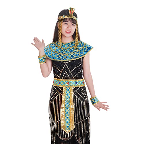 SUMERSHA 5pcs Egyptian Costume Accessories Women's Egyptian Snake Beaded Headpiece Collar Belt and Wristbands Halloween Costume Cosplay Accessory
