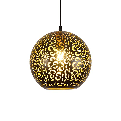 Djamel Turkish Lamp Vintage Chandelier Round Moroccan Lamp Etching Pendant Light, Black Iron Hollow Carved Arabic Ceiling Hanging Light Pendant Lighting For Kitchen Island Restaurant Hallway Foyer #TOP6