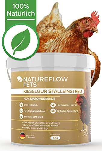 Natureflow Kieselgur im 4kg Eimer für Hühnerställe  100% Rein, Natürliche Diatomeenerde - Einfache Anwendung, Hochwertiges Kieselgur Pulver
