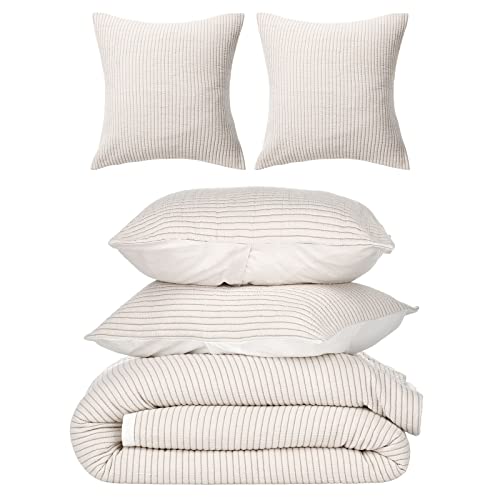 Nate Home Mdesign By Nate Berkus Ribbed Matelasse 3-Piece Duvet Set | Euro Shams From Mdesign, Full/Queen Size, Light Brown/Cream Duvet Cover, Pillow Shams, White Euro Shams #TOP14