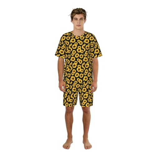 Pyjama court hommes en maille douce haut de gamme au motif tournesol exclusif
