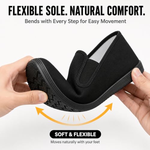 Image of Kung Fu Shoes for Men and Women, Tai Chi Martial Arts Canvas Slip-On Shoes Traditional Chinese Old Beijing Style with Flexible Textured Rubber Sole for Training, Walking and Everyday Wear