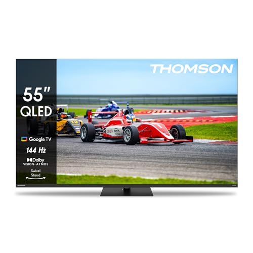 THOMSON 55 Zoll (139cm) QLED Pro 144Hz Google Smart TV, Wi-Fi, Dolby Audio, Bluetooth 5.1, Triple-Tuner (Kabel/Satellit/Antenne), HDMI, CI+, A+ Panel - 55QG7C14